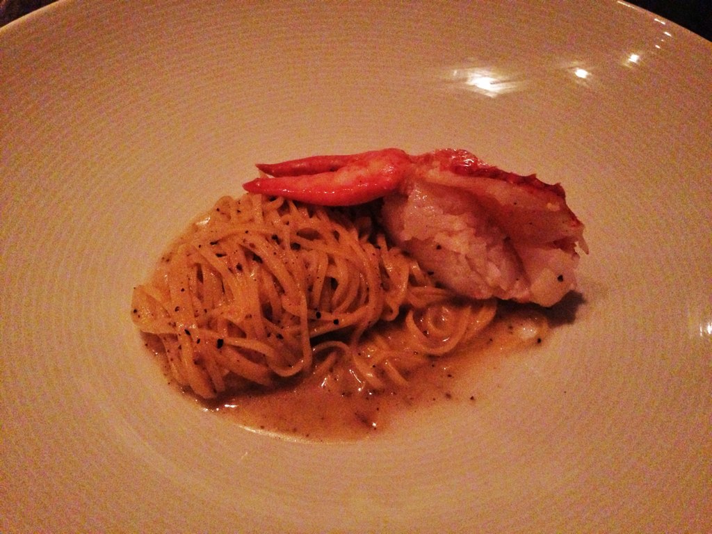 Greek astakomakaronada lobster pasta in rich tomato sauce