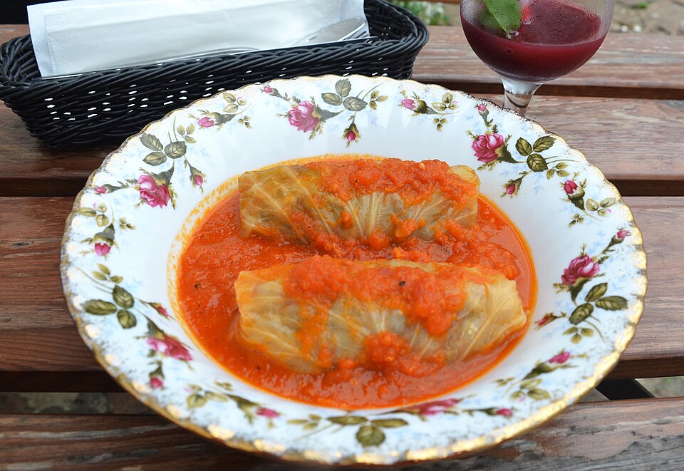 Macedonian giaprakia stuffed cabbage rolls with avgolemono sauce