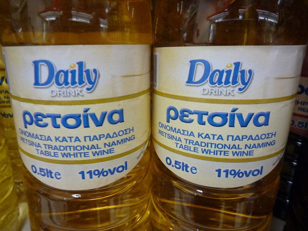 A chilled glass of Greek retsina resinated white wine