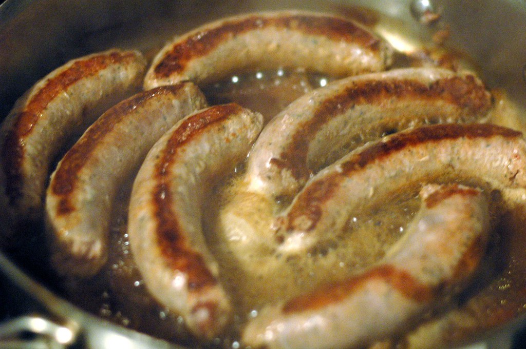 Greek loukaniko sausage braised in red wine sauce