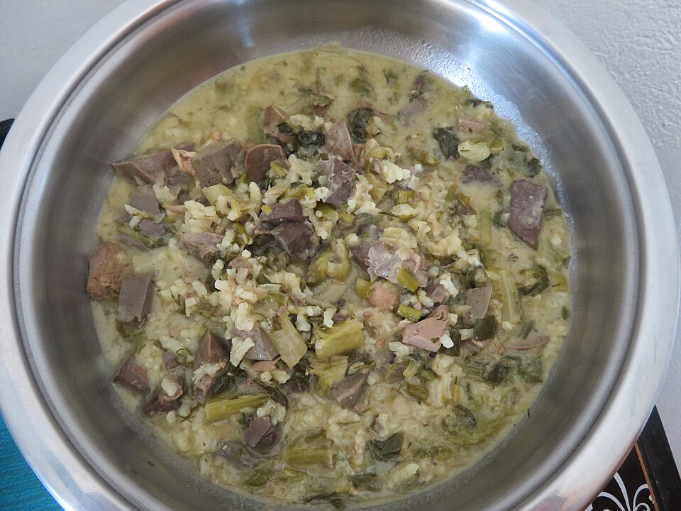 A bowl of Greek magiritsa Easter soup with fresh dill