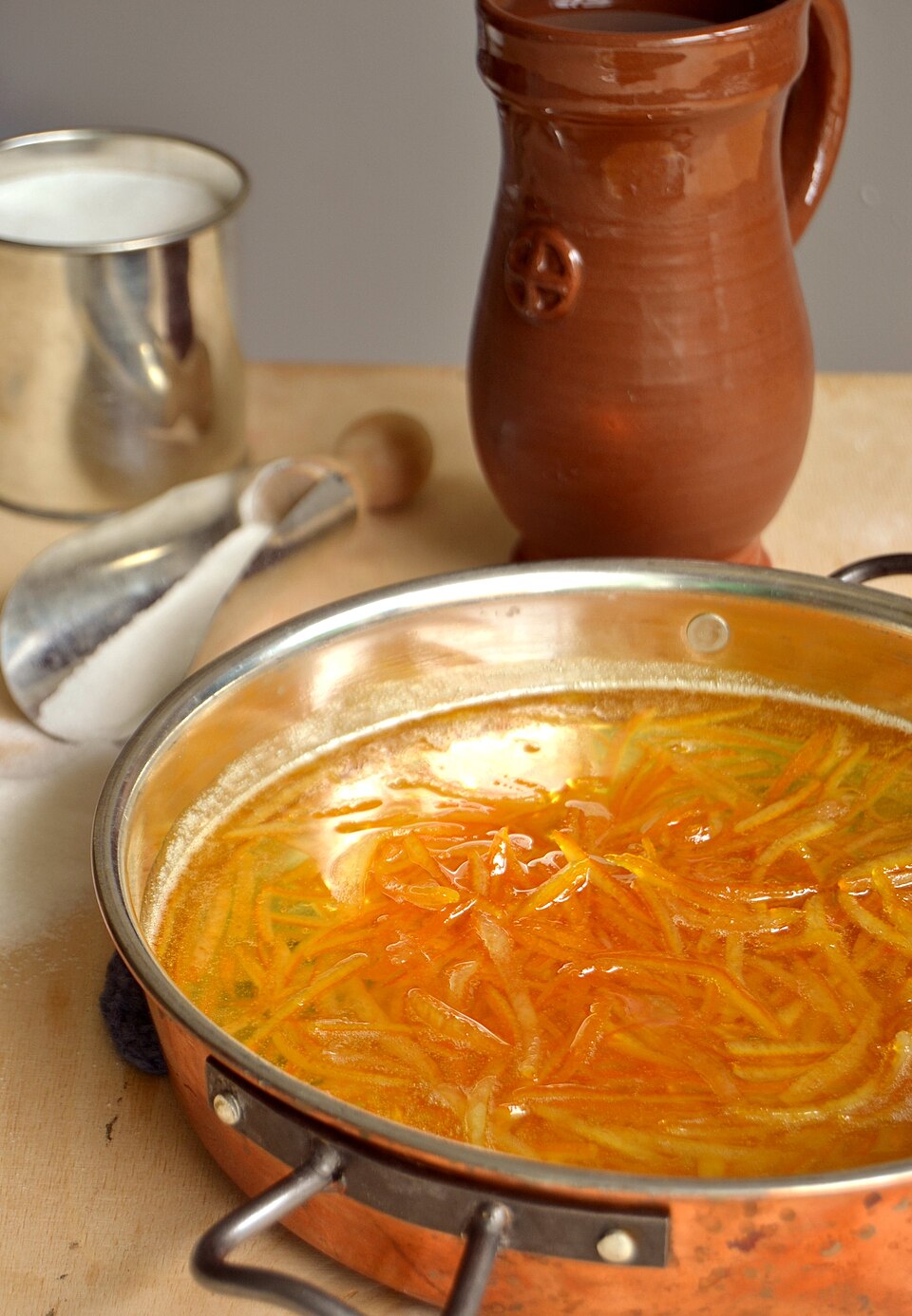 A jar of Greek nerantzi glyko candied bitter orange peel