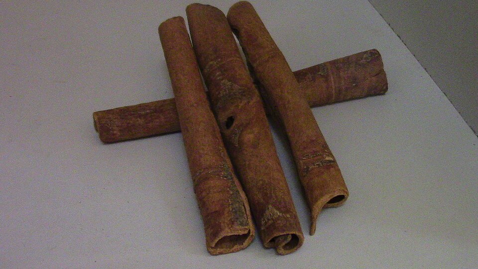 Cinnamon sticks and ground cinnamon used in Greek cooking