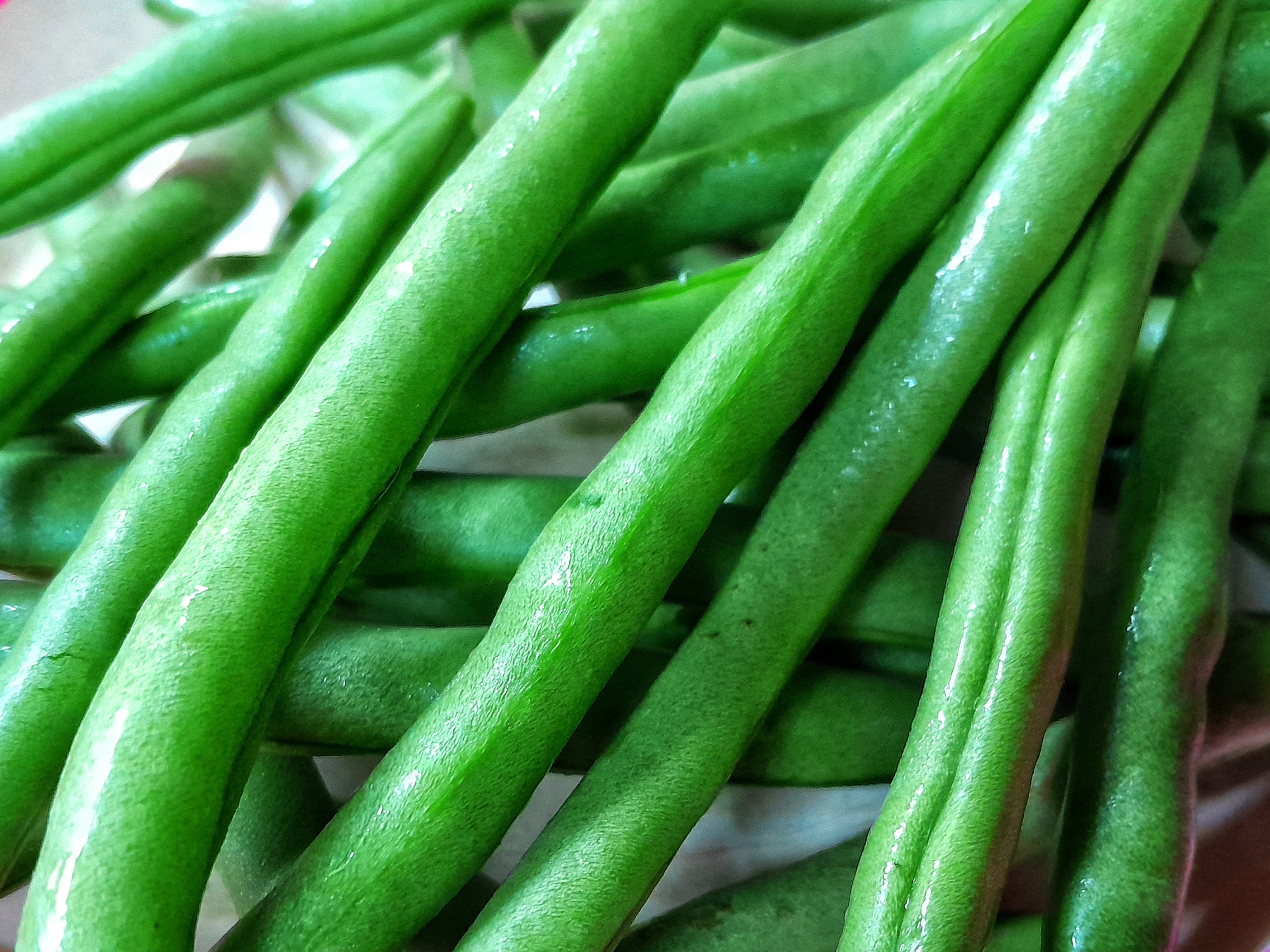 Flat green beans, trimmed for fasolakia ladera