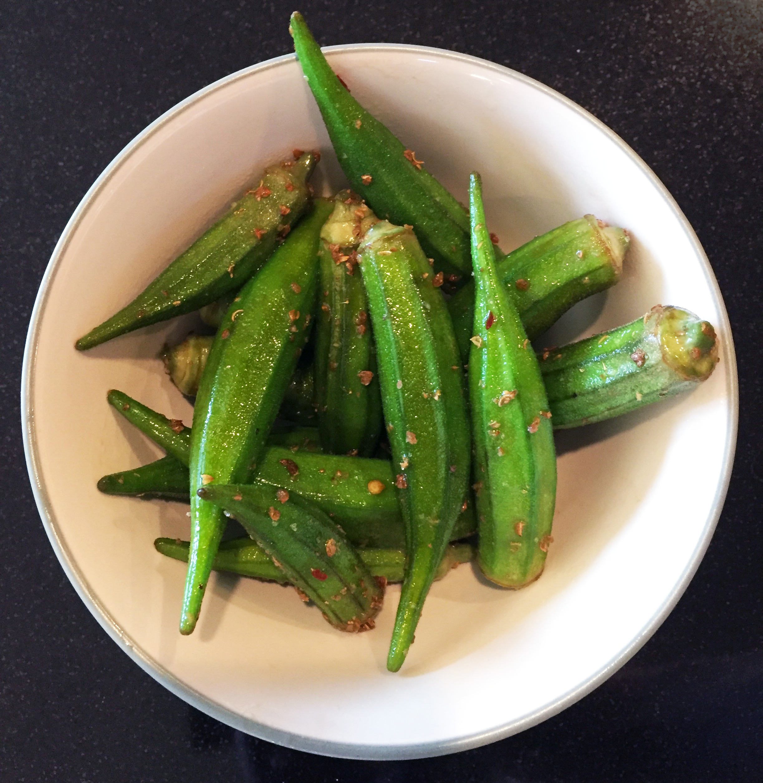 Fresh okra pods, trimmed for bamies ladera