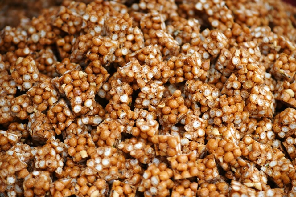 Bars of Greek pastelli sesame and honey candy