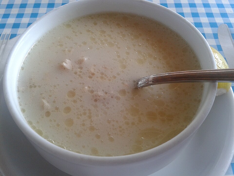 A bowl of Greek patsas tripe soup
