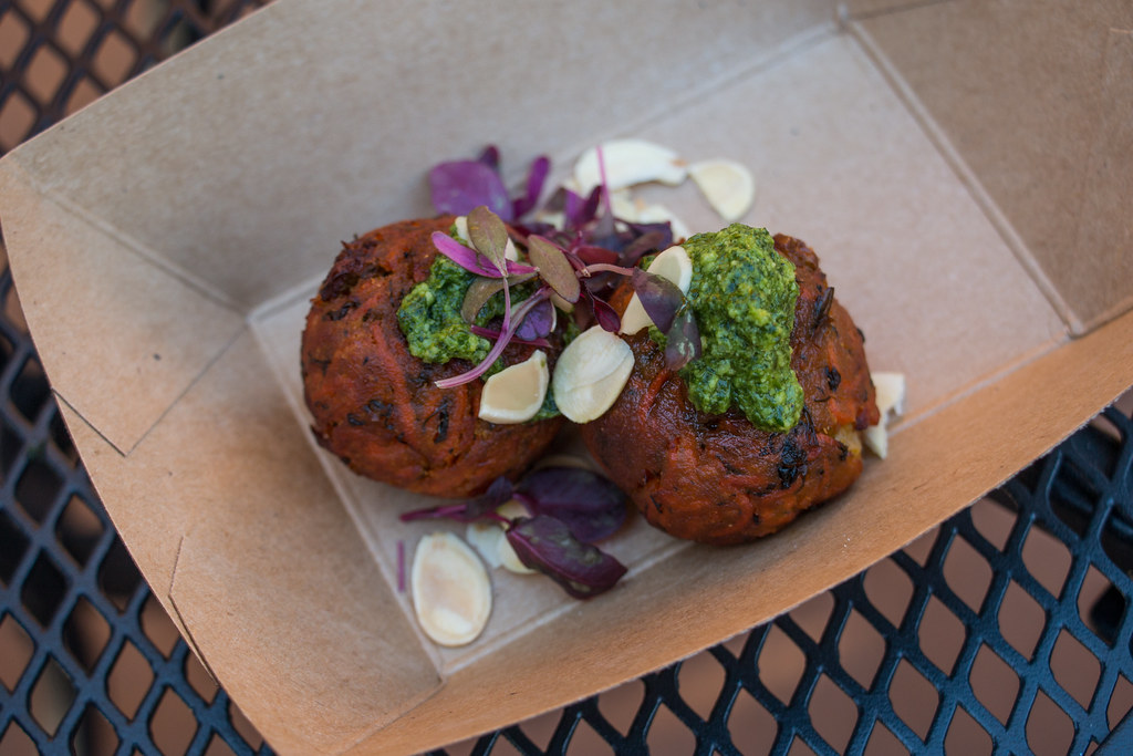 A plate of golden fried Greek revithokeftedes chickpea fritters
