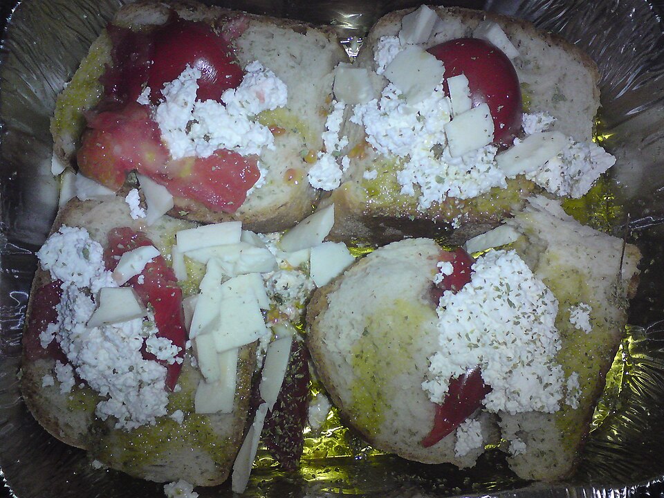 Ionian riganada, barley rusks topped with grated tomato, oregano and olive oil
