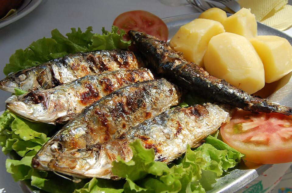 Grilled Greek sardines dressed in ladolemono olive oil and lemon