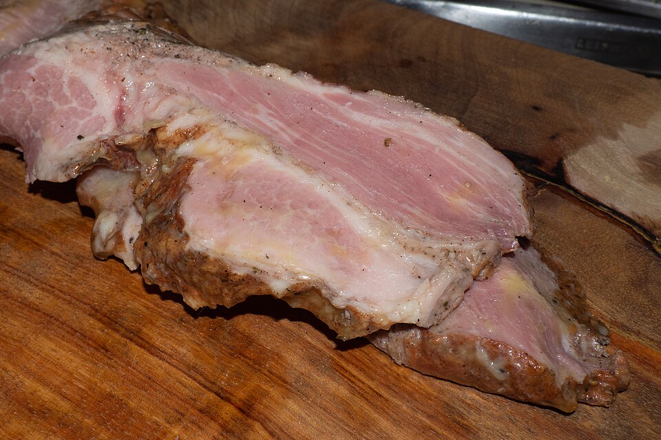 Mani syglino cured and smoked pork with orange peel and fennel